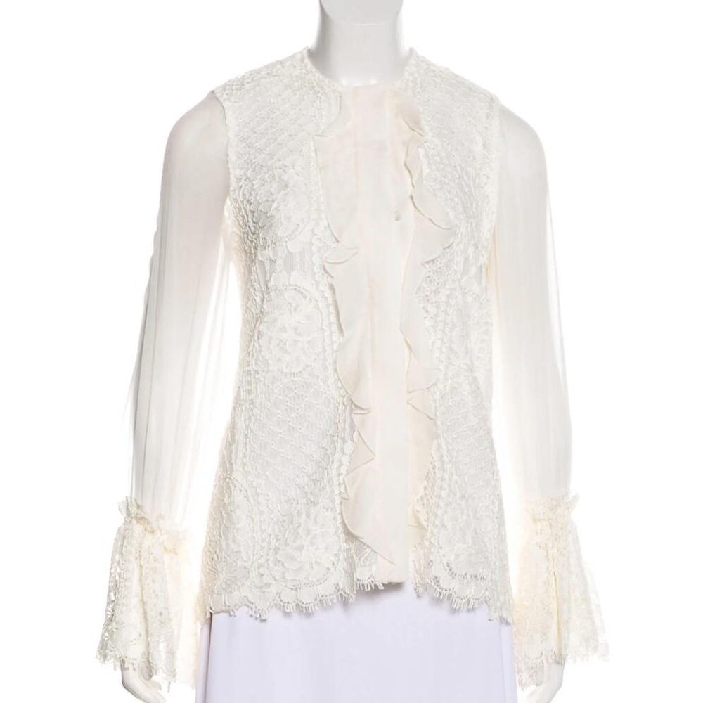 ALEXIS Silk Lace Accent Button-Up Top